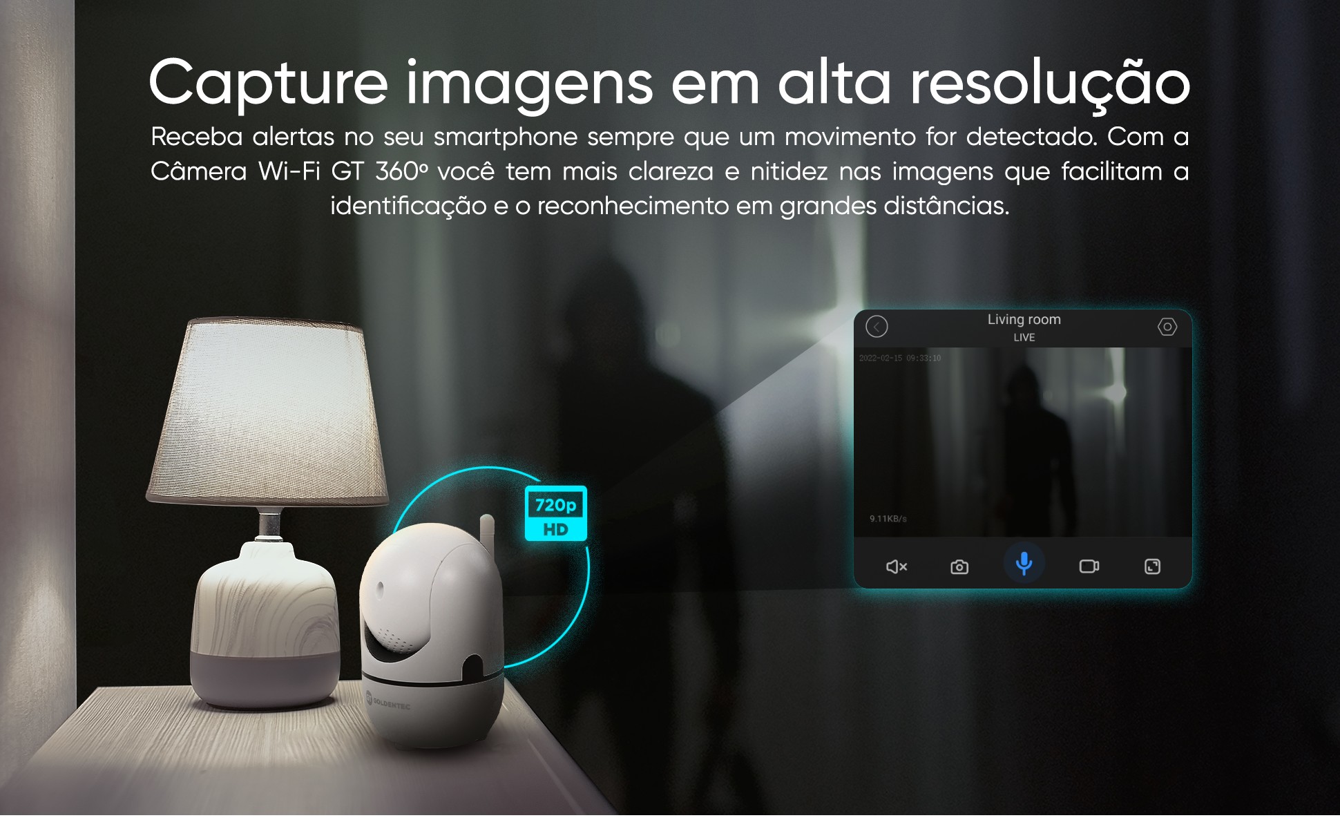 Câmera Wi-Fi HD GT 360° com Visão Noturna e App GT